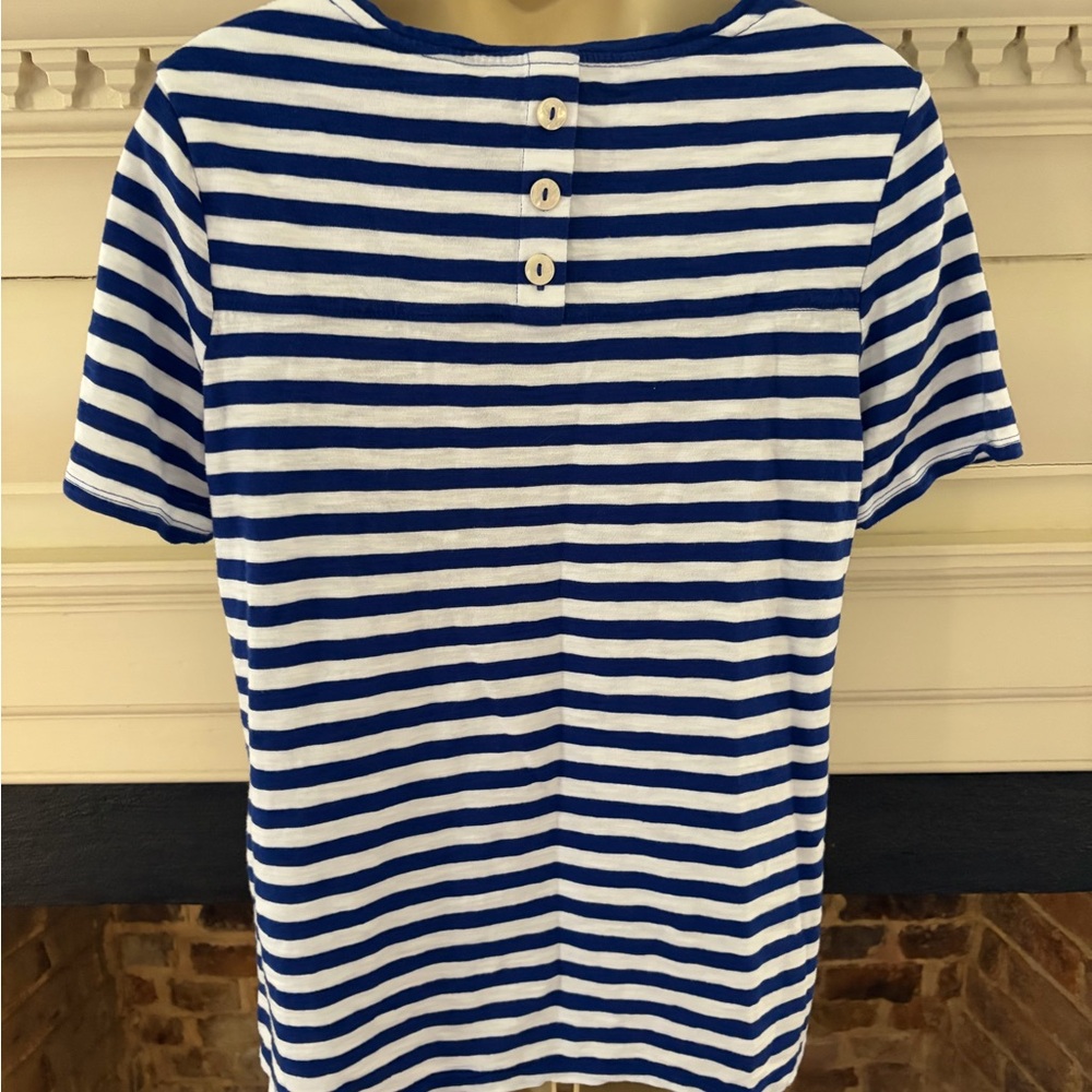 Chicos Blue and White Striped T-Shirt Sz Medium
